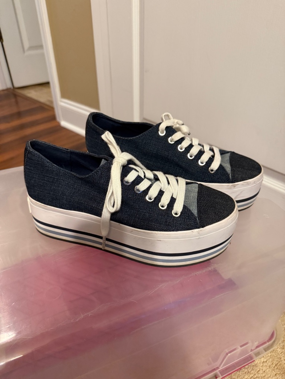 Michael Kors Platform Denim Lace-Up Sneakers in Dark Blue